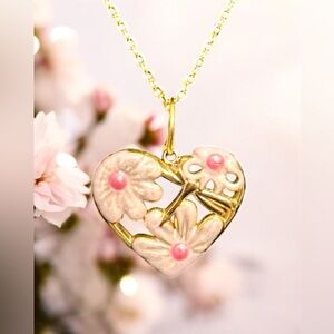 Dainty Heart Pendant Necklace with Pink Accents
